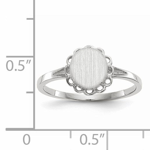 14k White Gold 6.5x7.0mm Oval Open Back Scalloped Edge Signet Ring
