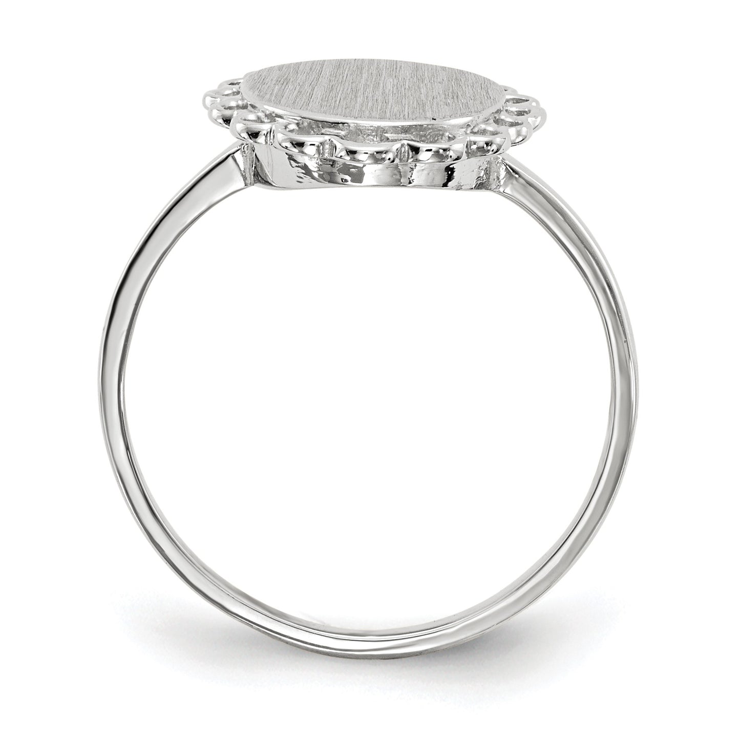 14k White Gold 8.5x9.0mm Oval Open Back Scalloped Edge Signet Ring