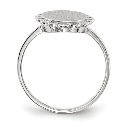 14k White Gold 8.5x9.0mm Oval Open Back Scalloped Edge Signet Ring