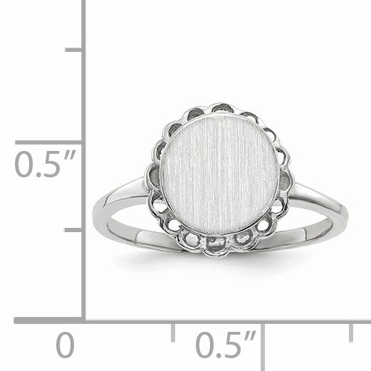 14k White Gold 8.5x9.0mm Oval Open Back Scalloped Edge Signet Ring