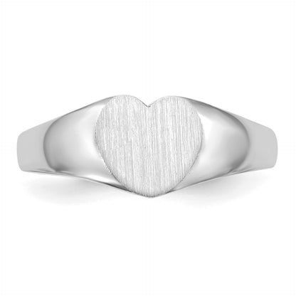 14k White Gold 7.0x9.5mm Heart Closed Back Signet Ring
