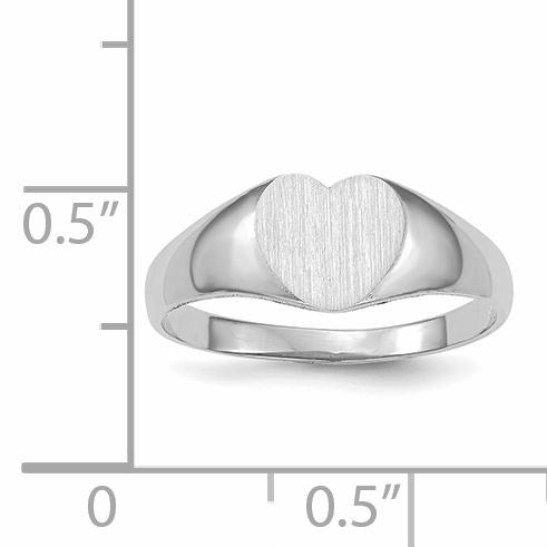 14k White Gold 7.0x9.5mm Heart Closed Back Signet Ring