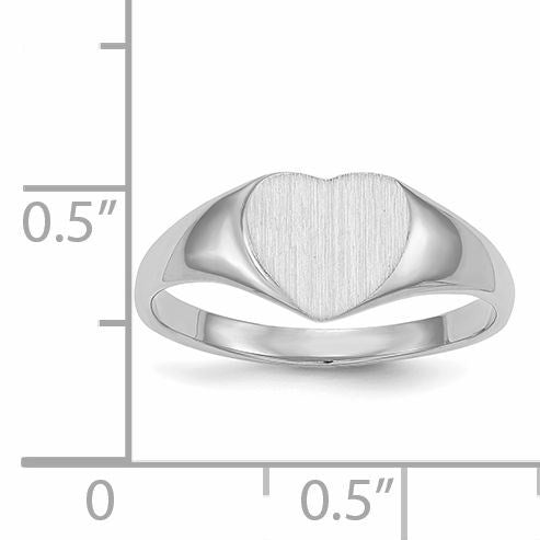 14k White Gold 8.5x9.0mm Heart Closed Back Signet Ring