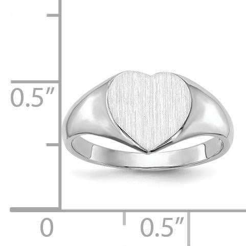 14k White Gold 8.0x7.5mm Heart Closed Back Signet Ring