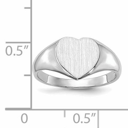 14k White Gold 8.0x7.5mm Heart Closed Back Signet Ring