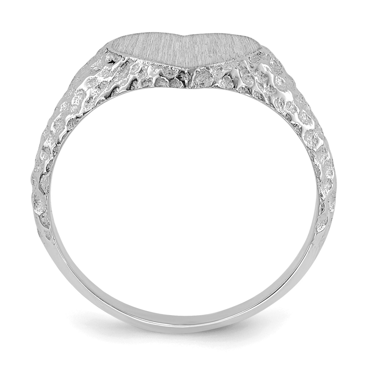 14k White Gold 8.0x9.0mm Heart Open Back Nugget Signet Ring