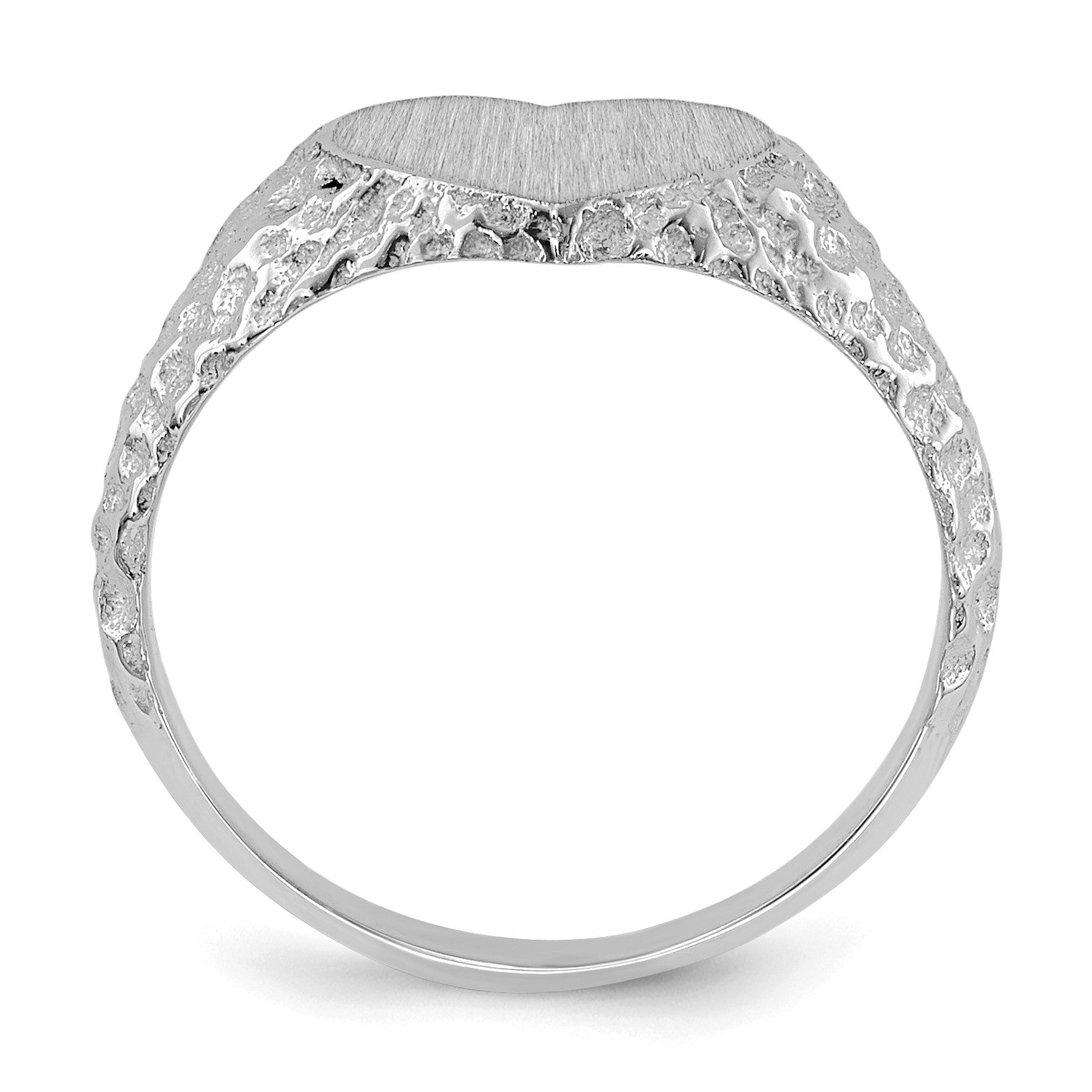 14k White Gold 8.0x9.0mm Heart Open Back Nugget Signet Ring