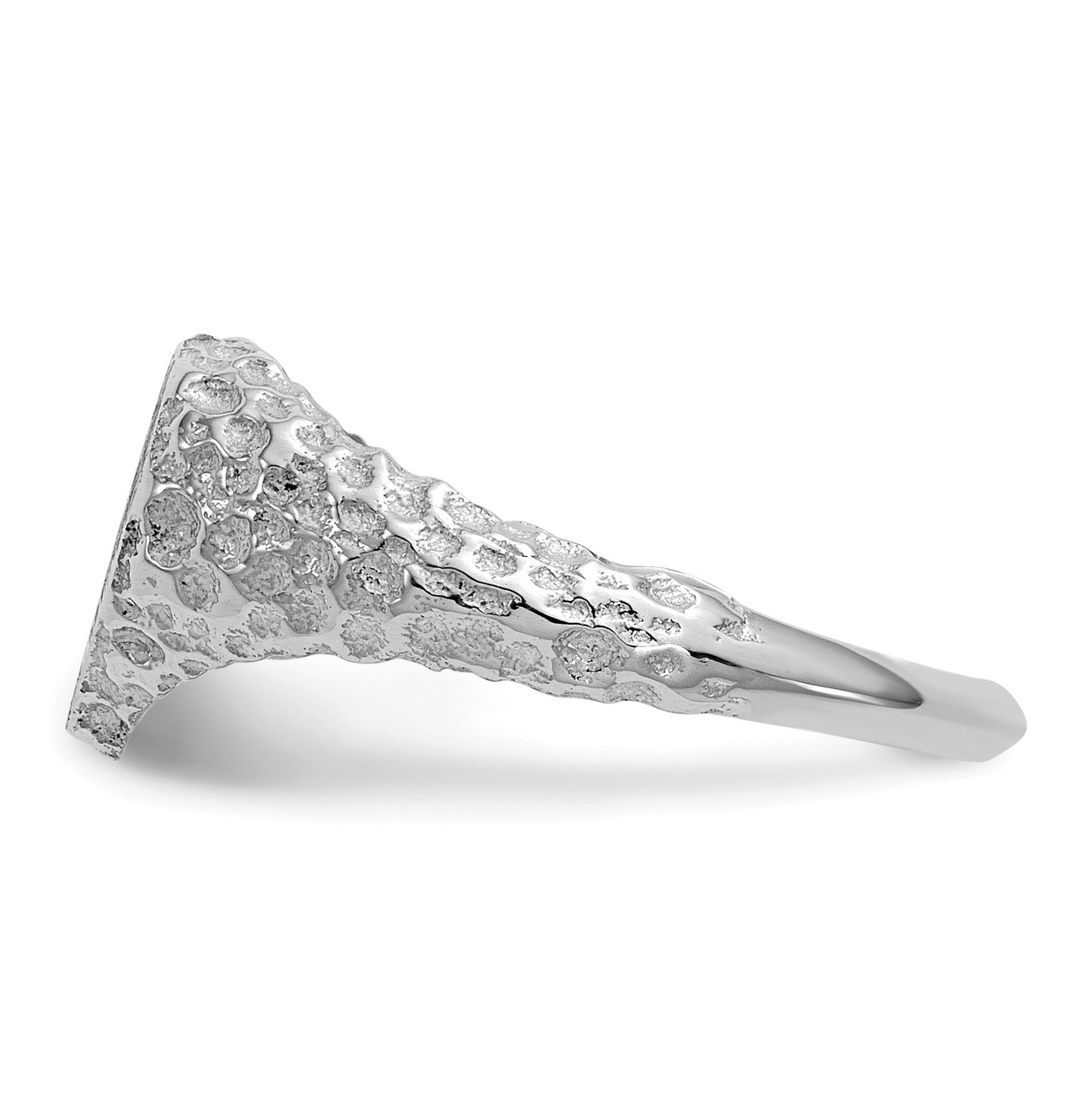14k White Gold 8.0x9.0mm Heart Open Back Nugget Signet Ring