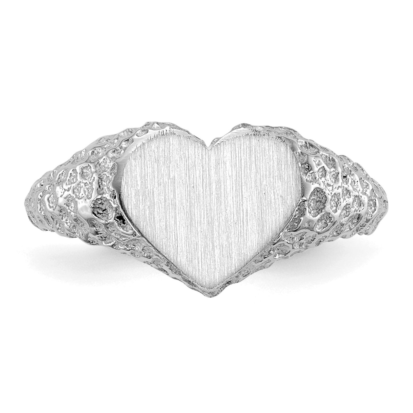 14k White Gold 8.0x9.0mm Heart Open Back Nugget Signet Ring