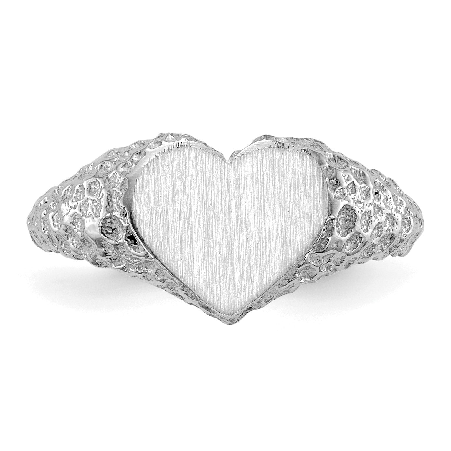 14k White Gold 8.0x9.0mm Heart Open Back Nugget Signet Ring