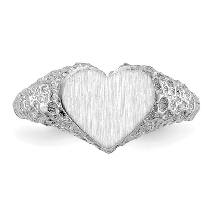 14k White Gold 8.0x9.0mm Heart Open Back Nugget Signet Ring