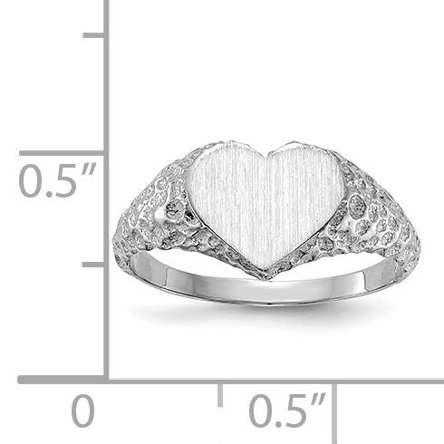 14k White Gold 8.0x9.0mm Heart Open Back Nugget Signet Ring