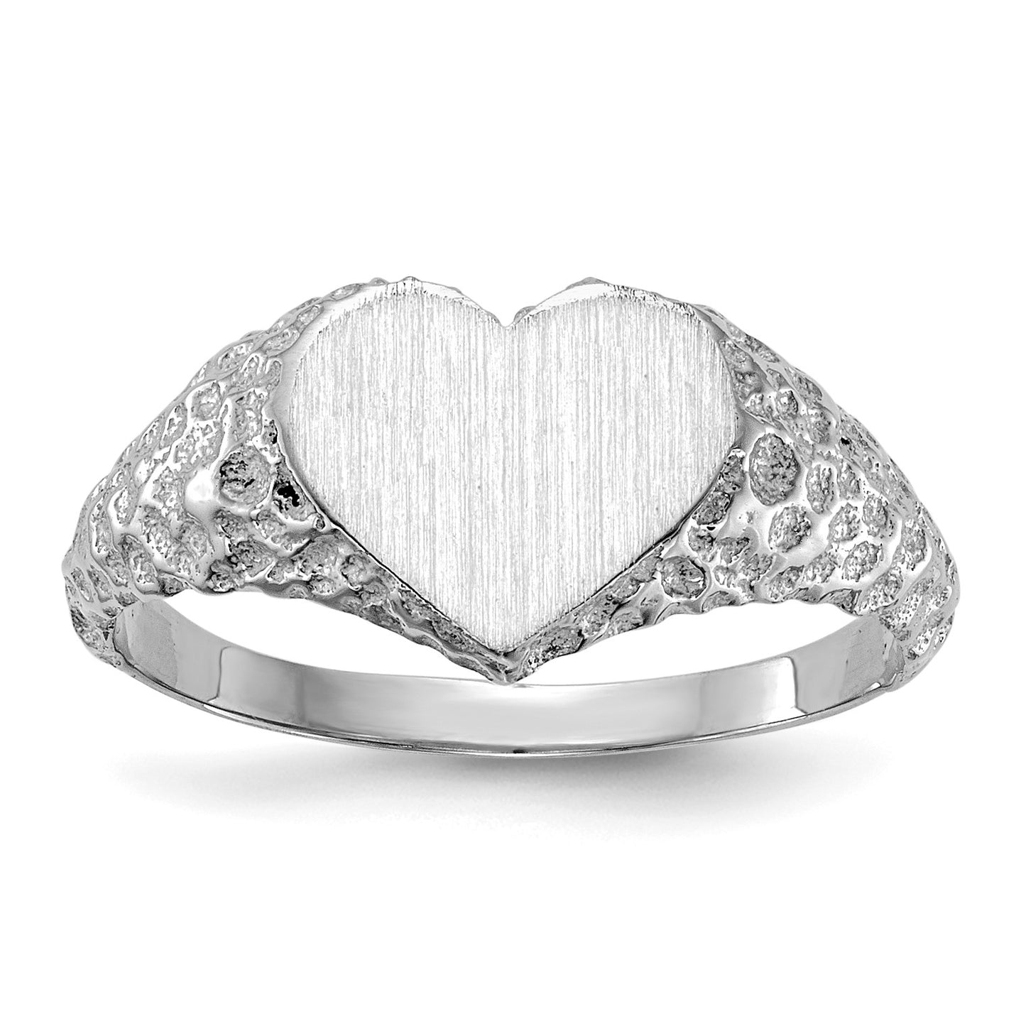 14k White Gold 8.0x9.0mm Heart Open Back Nugget Signet Ring