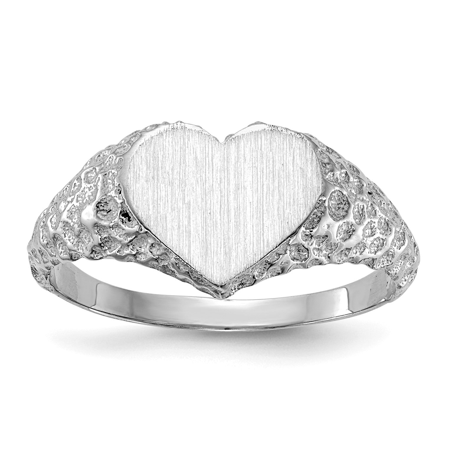 14k White Gold 8.0x9.0mm Heart Open Back Nugget Signet Ring