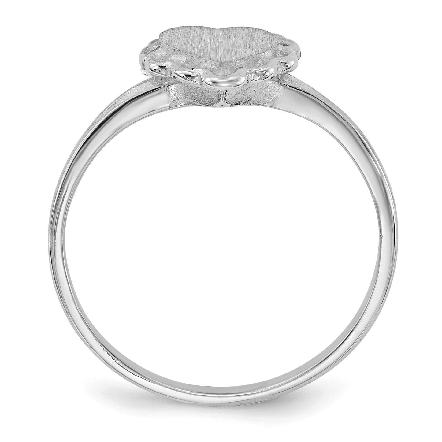 14k White Gold 6.0x6.5mm Heart Open Back Scalloped Edge Signet Ring