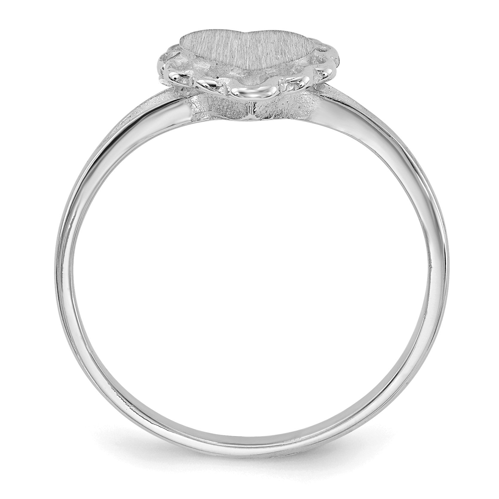 14k White Gold 6.0x6.5mm Heart Open Back Scalloped Edge Signet Ring