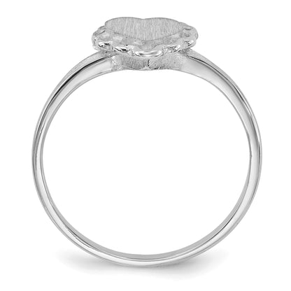 14k White Gold 6.0x6.5mm Heart Open Back Scalloped Edge Signet Ring