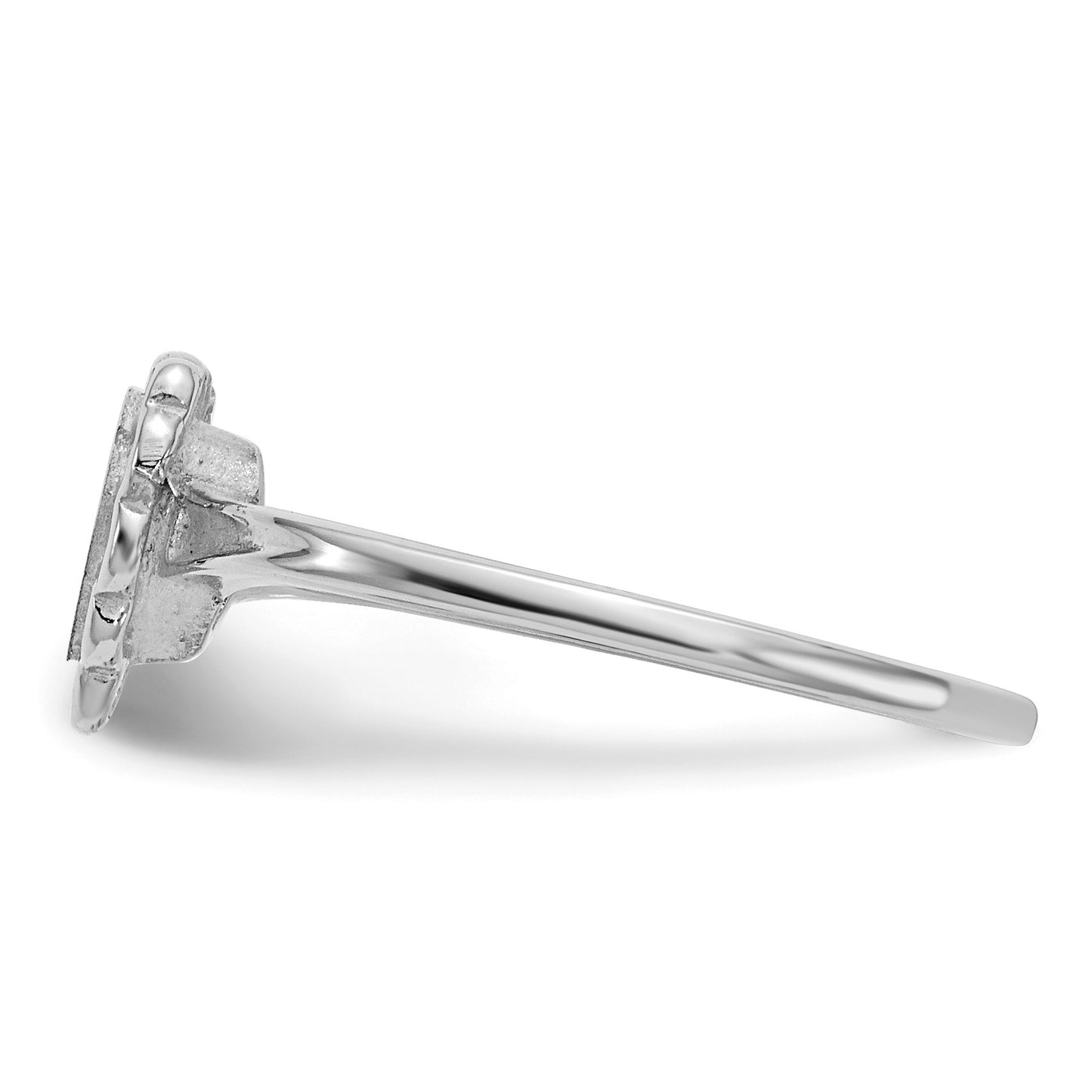 14k White Gold 6.0x6.5mm Heart Open Back Scalloped Edge Signet Ring