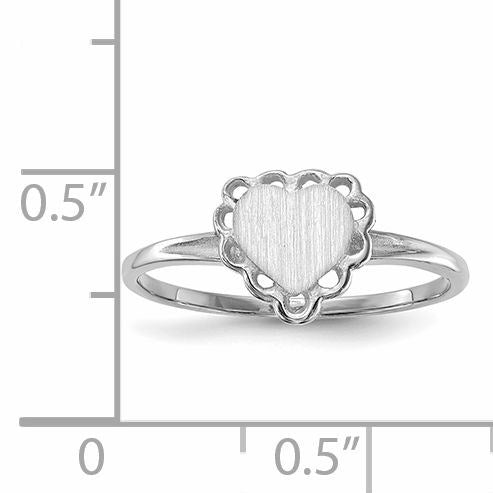 14k White Gold 6.0x6.5mm Heart Open Back Scalloped Edge Signet Ring