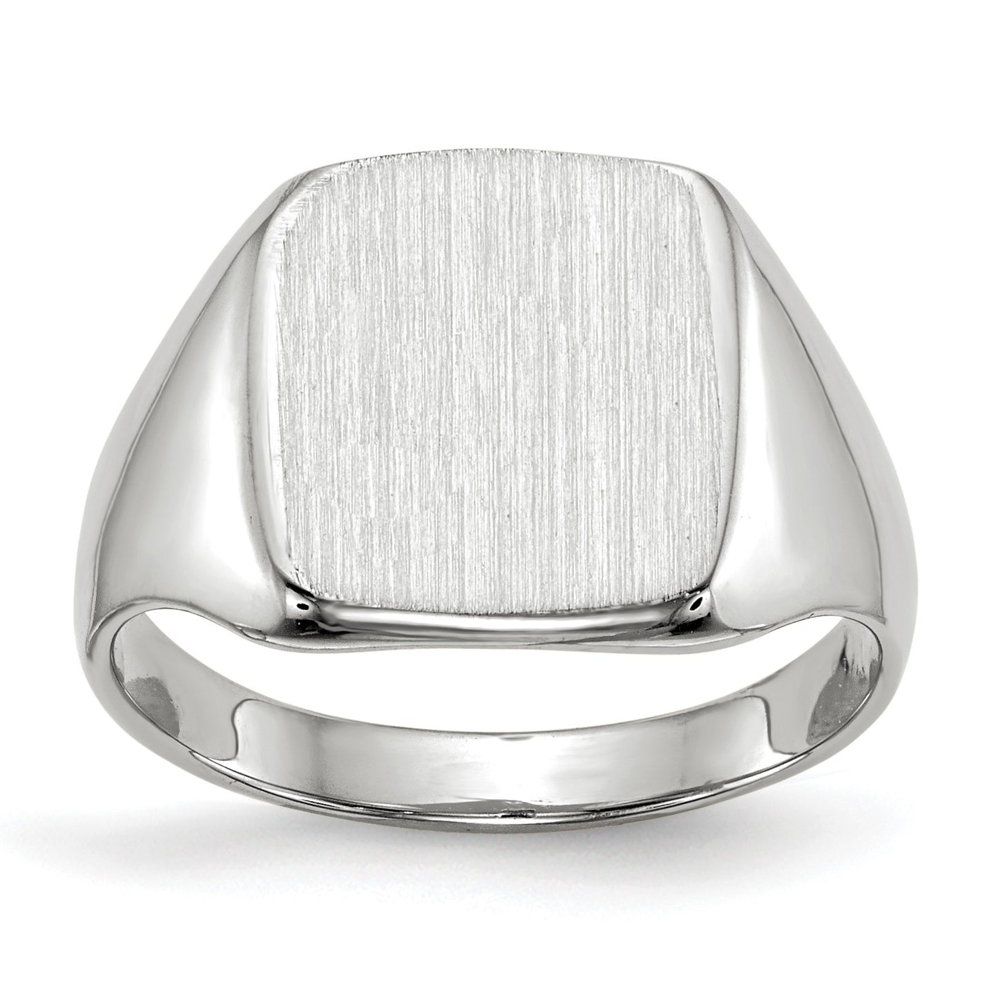 14k White Gold 10.5x11.0mm Cushion Closed Back Signet Ring