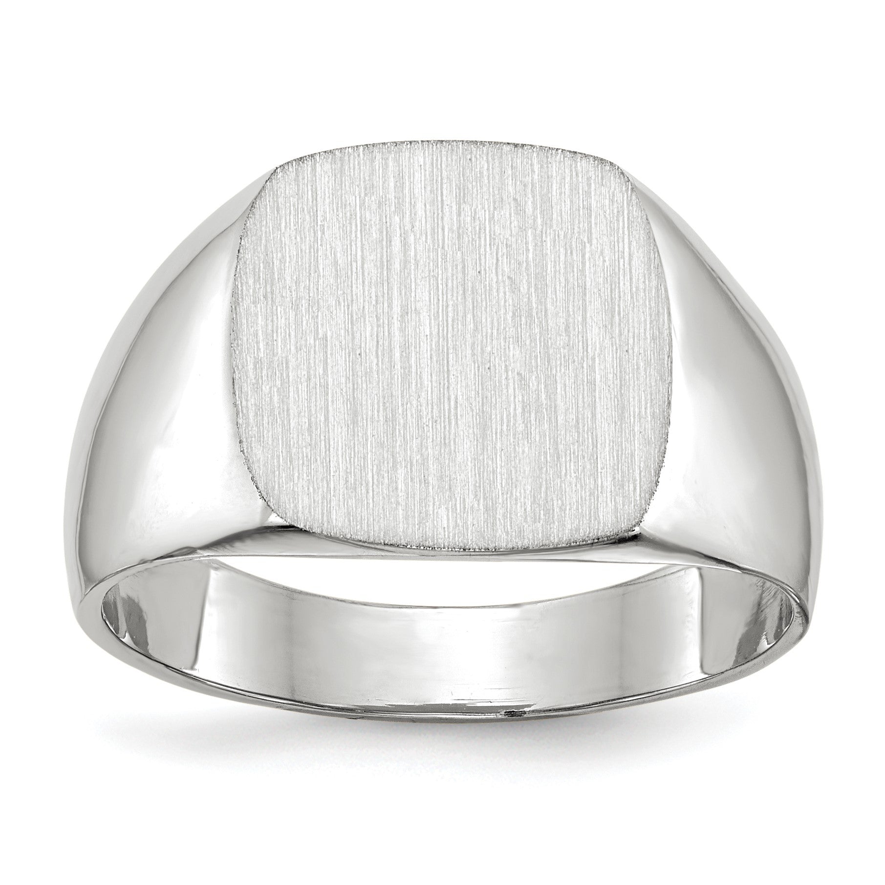 14k White Gold 12.5x12.5mm Cushion Closed Back Signet Ring