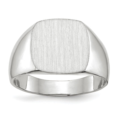 14k White Gold 12.5x12.5mm Cushion Closed Back Signet Ring
