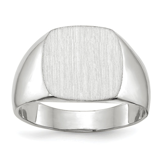 14k White Gold 12.5x12.5mm Cushion Closed Back Signet Ring