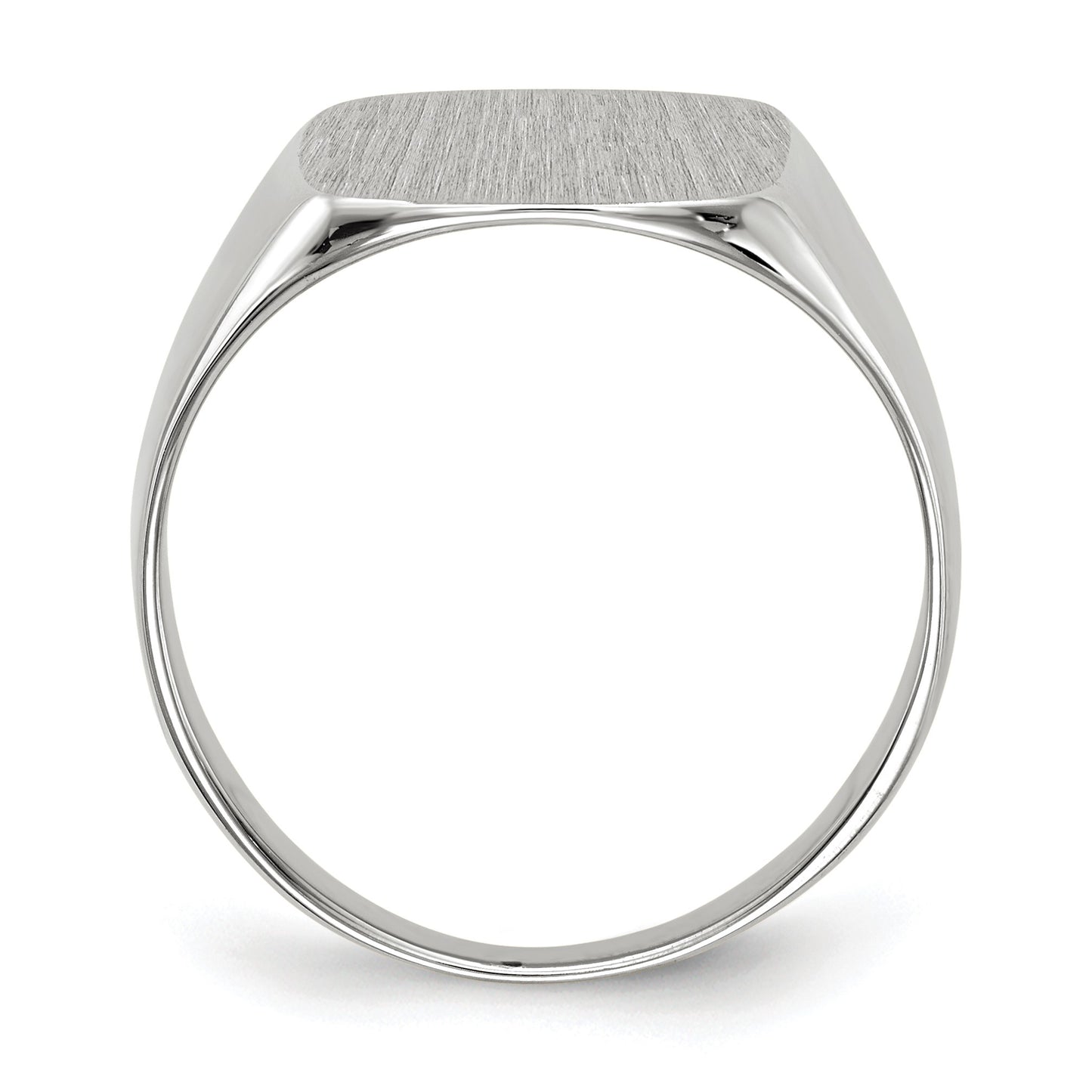 14k White Gold 13.5x14.5mm Cushion Closed Back Mens Signet Ring