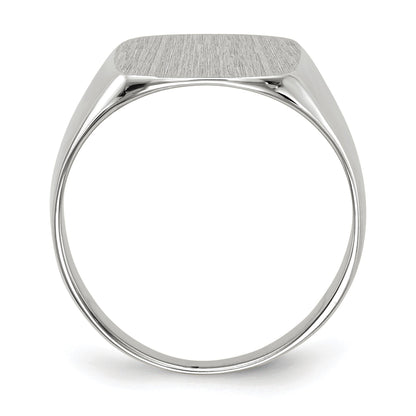 14k White Gold 13.5x14.5mm Cushion Closed Back Mens Signet Ring