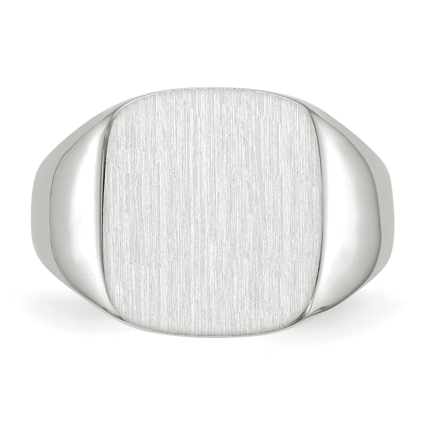14k White Gold 13.5x14.5mm Cushion Closed Back Mens Signet Ring