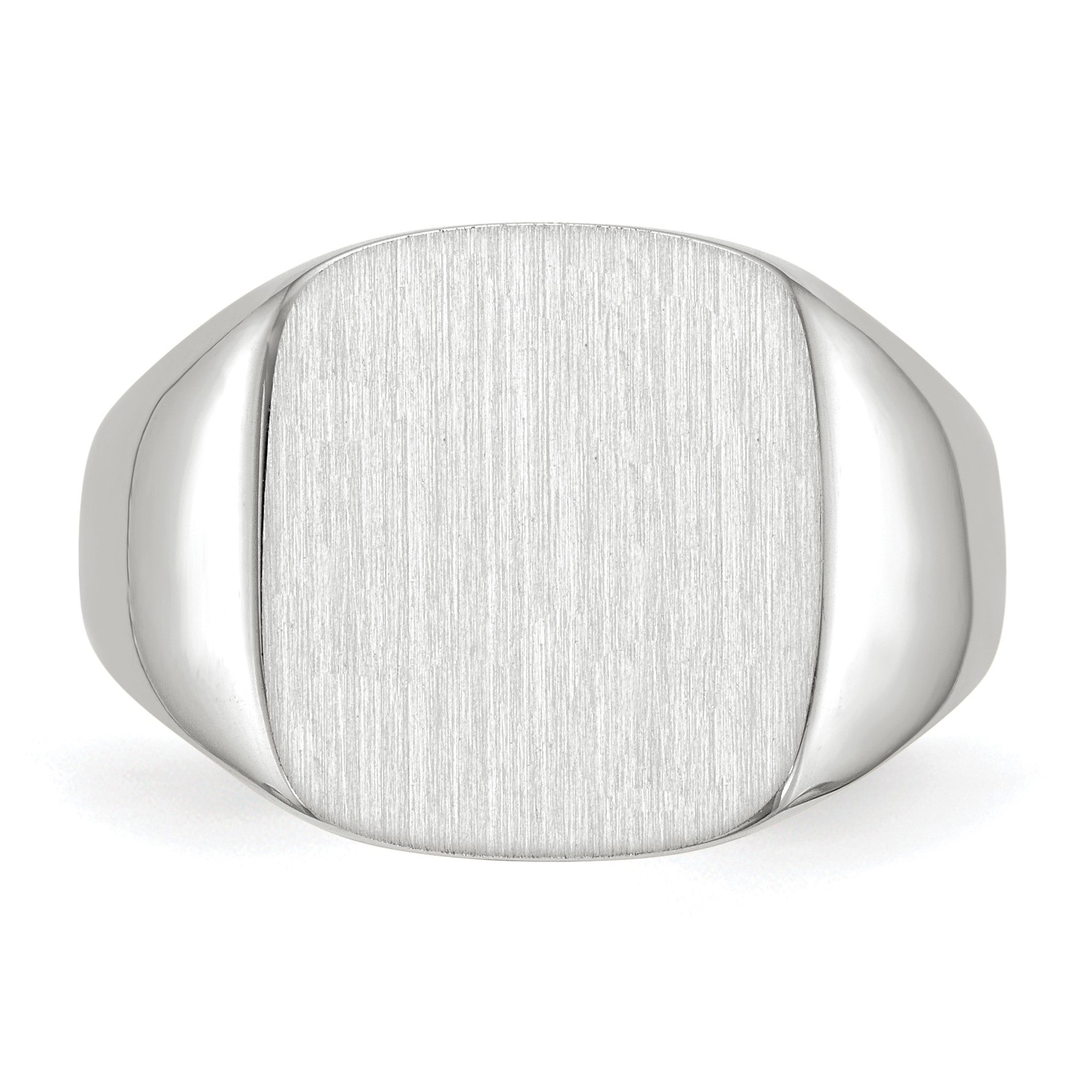 14k White Gold 13.5x14.5mm Cushion Closed Back Mens Signet Ring