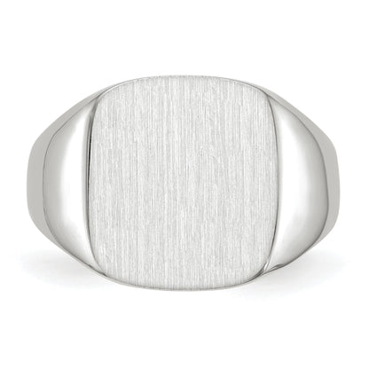 14k White Gold 13.5x14.5mm Cushion Closed Back Mens Signet Ring