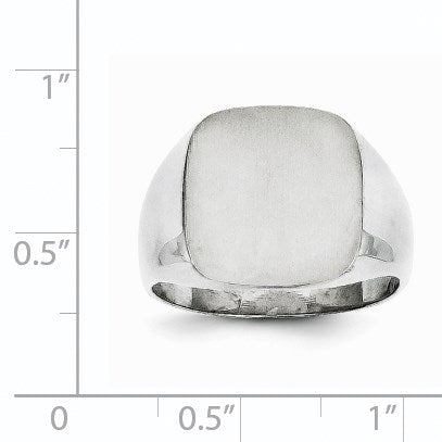 14k White Gold 13.5x14.5mm Cushion Closed Back Mens Signet Ring