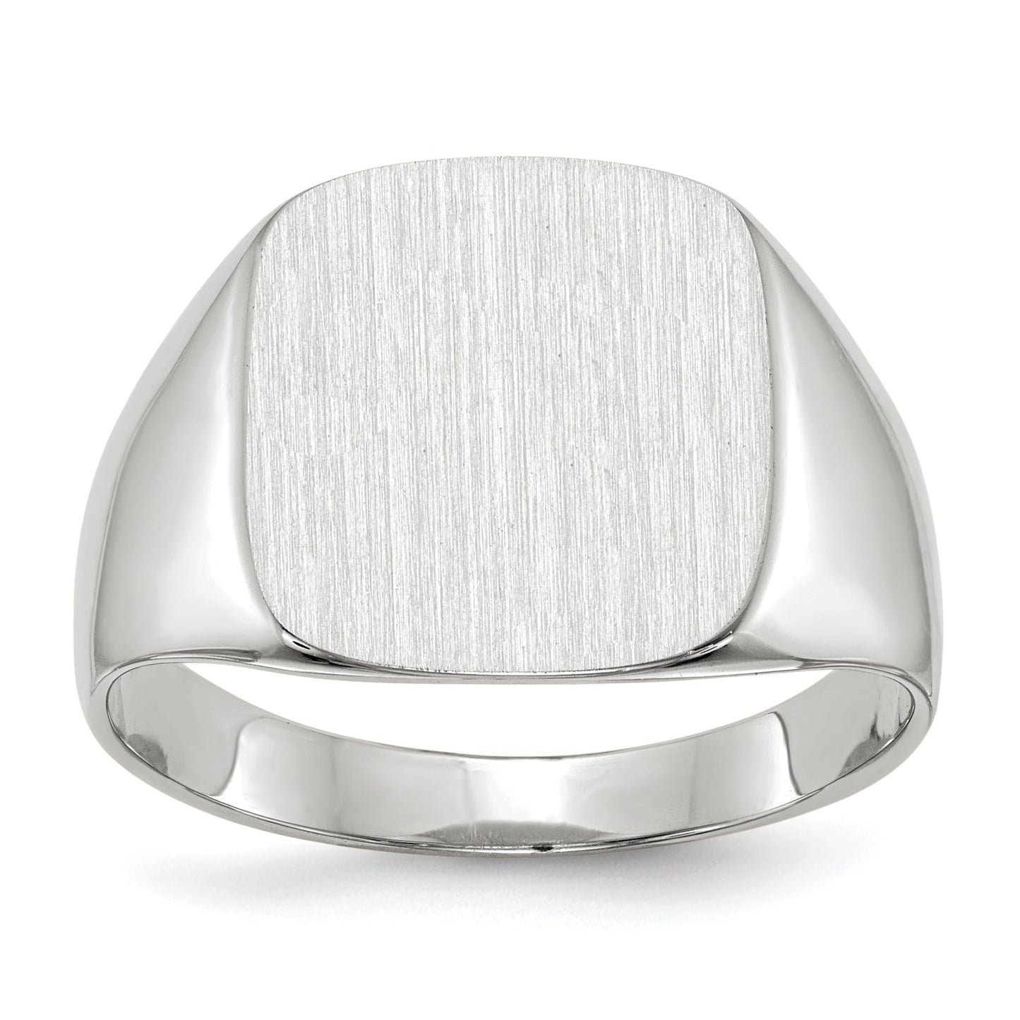 14k White Gold 13.5x14.5mm Cushion Closed Back Mens Signet Ring