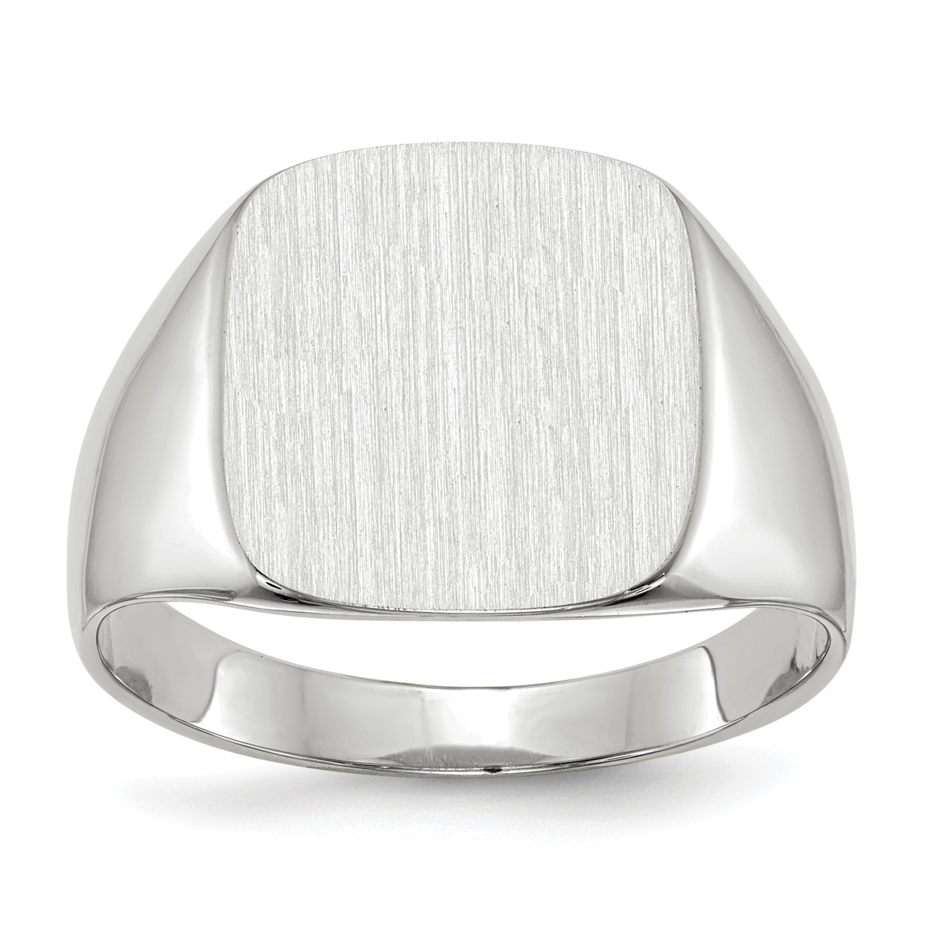14k White Gold 13.5x14.5mm Cushion Closed Back Mens Signet Ring