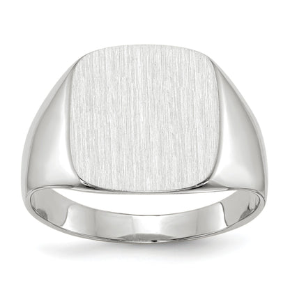 14k White Gold 13.5x14.5mm Cushion Closed Back Mens Signet Ring
