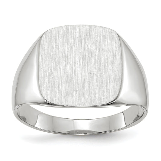14k White Gold 13.5x14.5mm Cushion Closed Back Mens Signet Ring