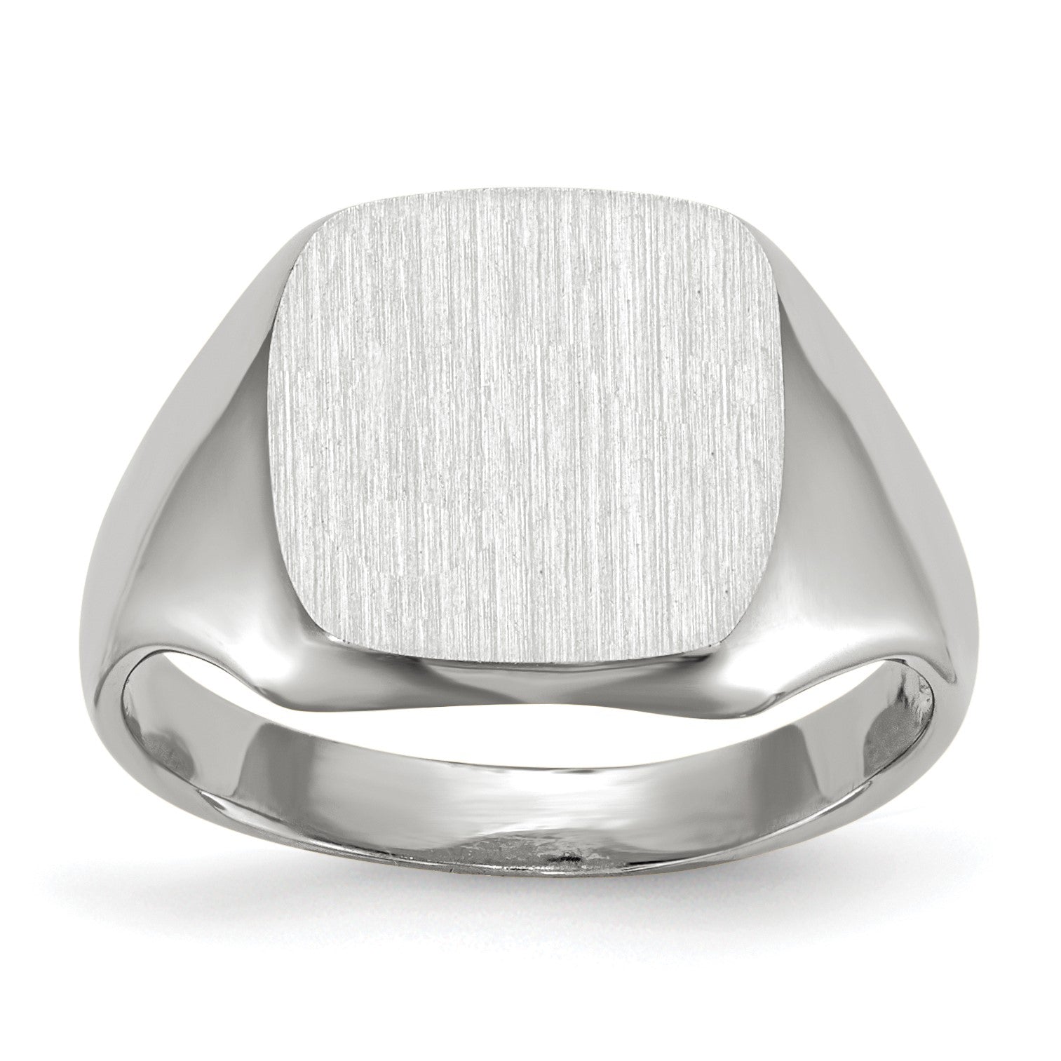 14k White Gold 10.5x11.0mm Cushion Open Back Signet Ring