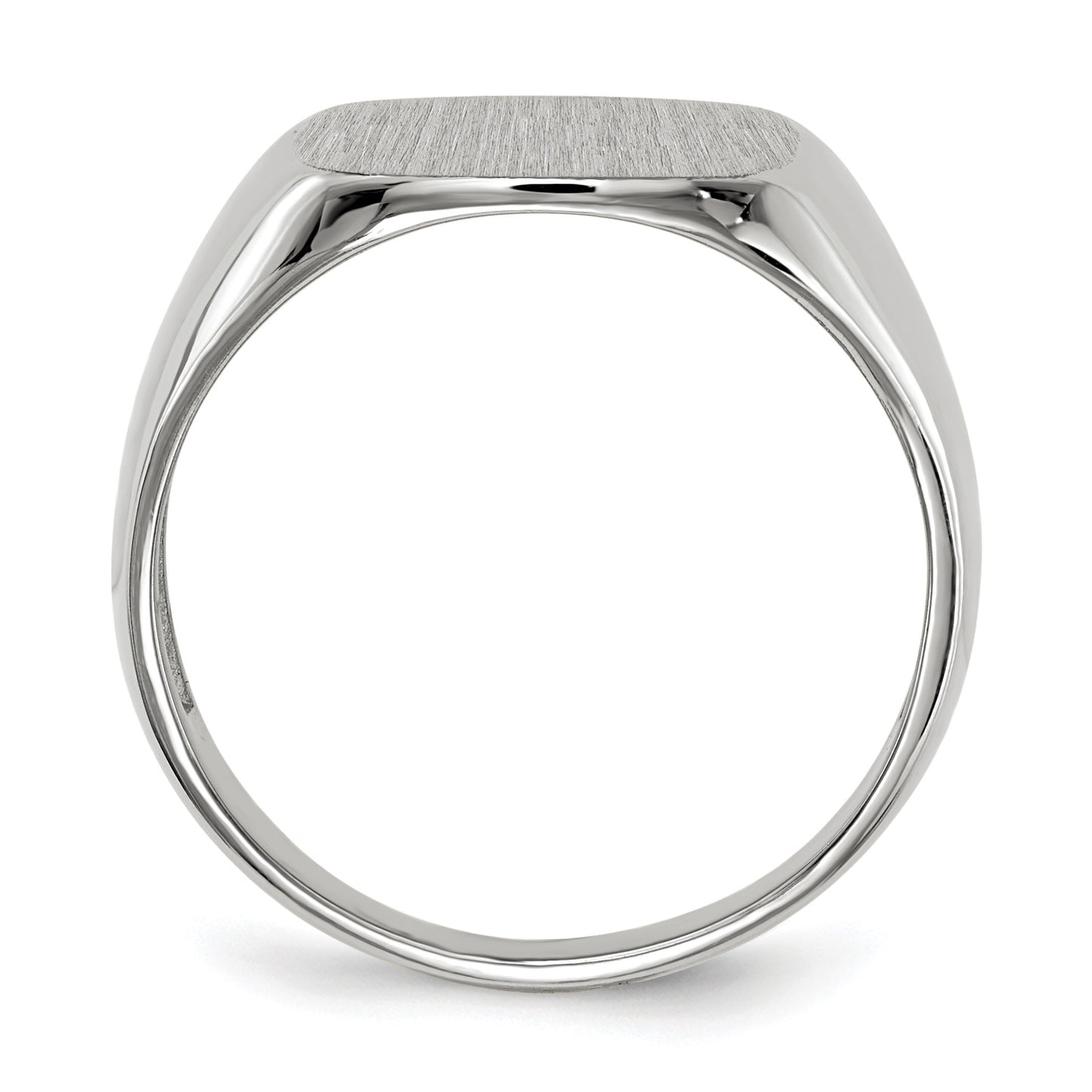 14k White Gold 13.5x14.5mm Cushion Open Back Mens Signet Ring