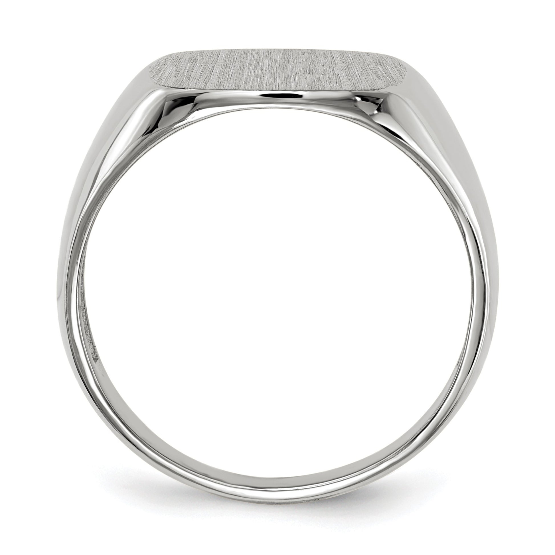 14k White Gold 13.5x14.5mm Cushion Open Back Mens Signet Ring