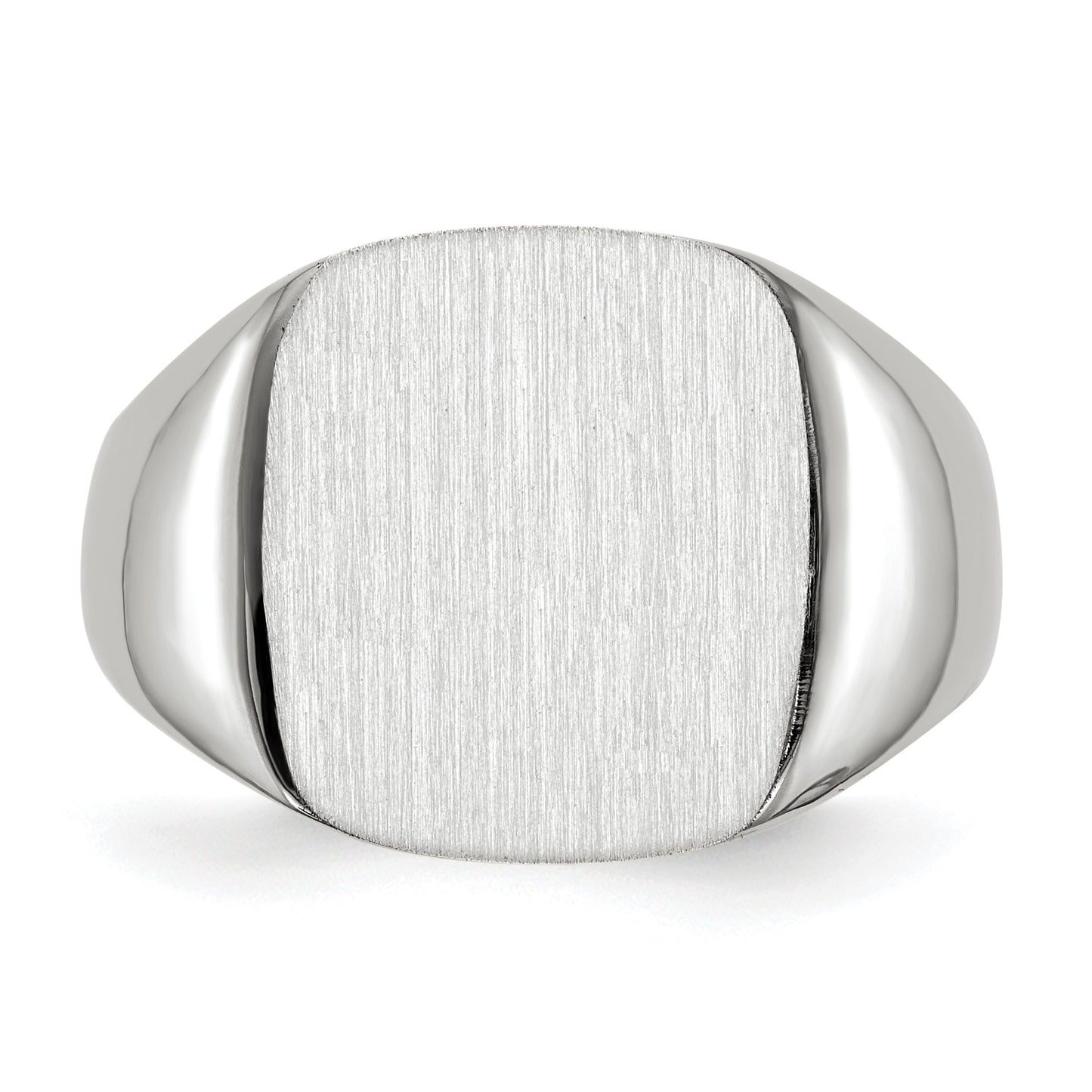 14k White Gold 13.5x14.5mm Cushion Open Back Mens Signet Ring