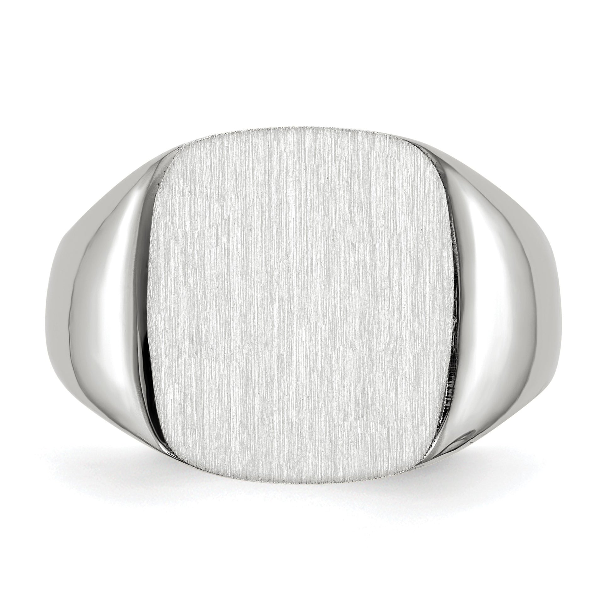 14k White Gold 13.5x14.5mm Cushion Open Back Mens Signet Ring