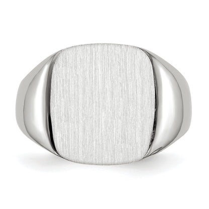 14k White Gold 13.5x14.5mm Cushion Open Back Mens Signet Ring