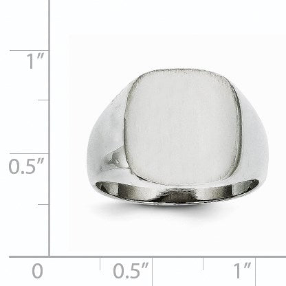 14k White Gold 13.5x14.5mm Cushion Open Back Mens Signet Ring