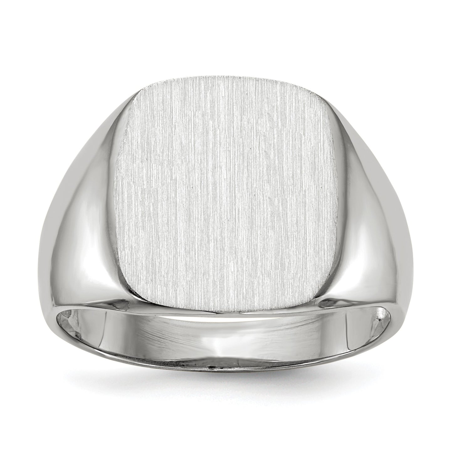 14k White Gold 13.5x14.5mm Cushion Open Back Mens Signet Ring