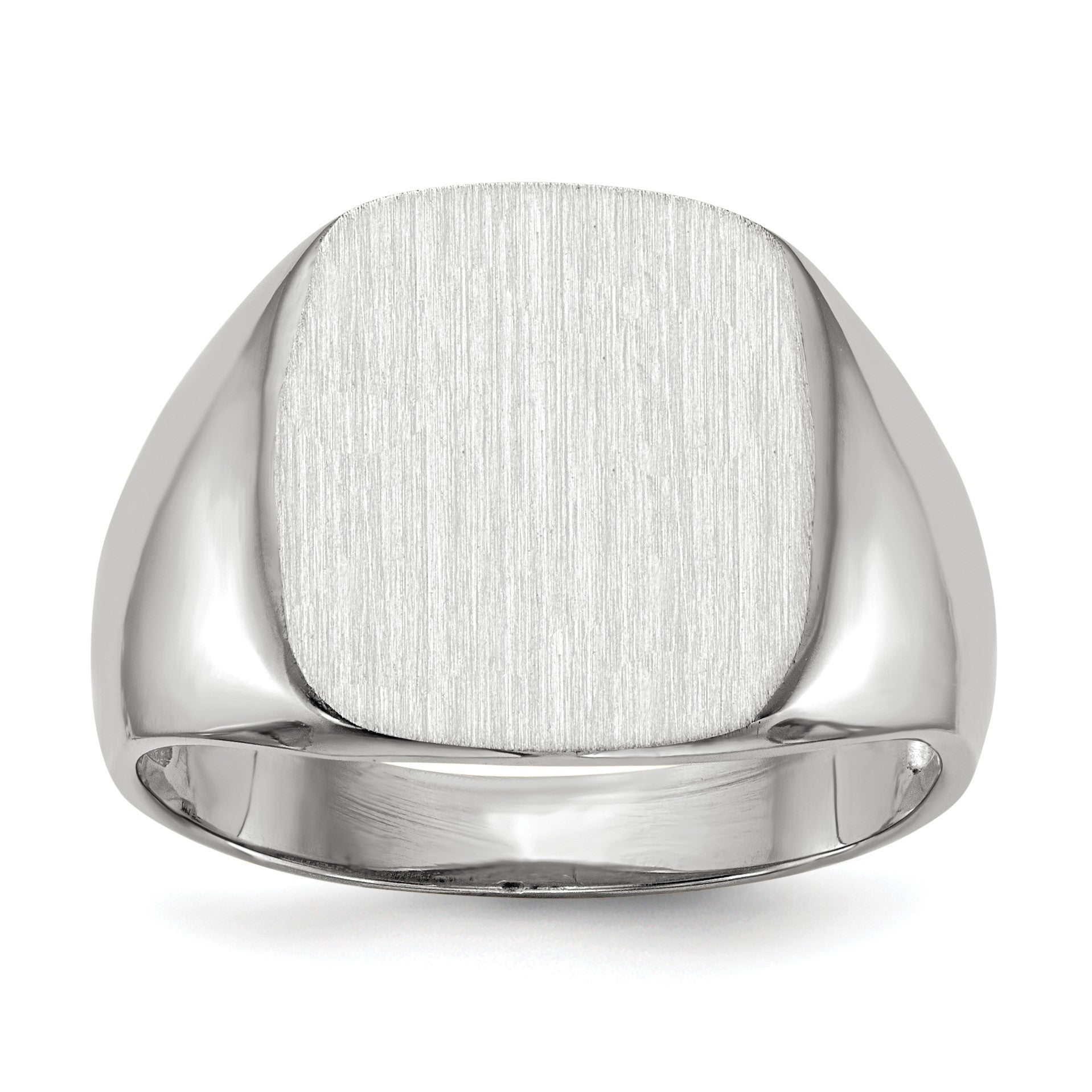 14k White Gold 13.5x14.5mm Cushion Open Back Mens Signet Ring