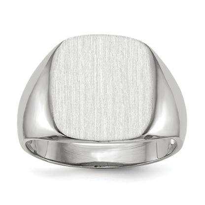 14k White Gold 13.5x14.5mm Cushion Open Back Mens Signet Ring