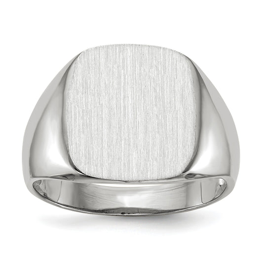 14k White Gold 13.5x14.5mm Cushion Open Back Mens Signet Ring