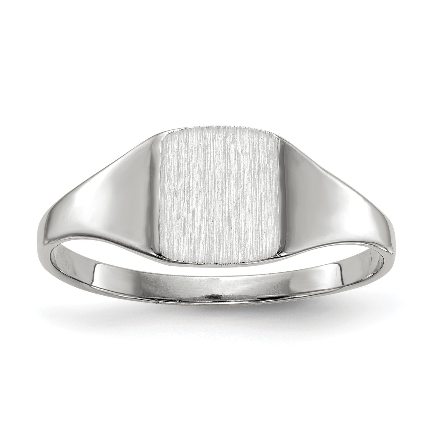 14k White Gold 7.0x8.5mm Cushion Closed Back Signet Ring