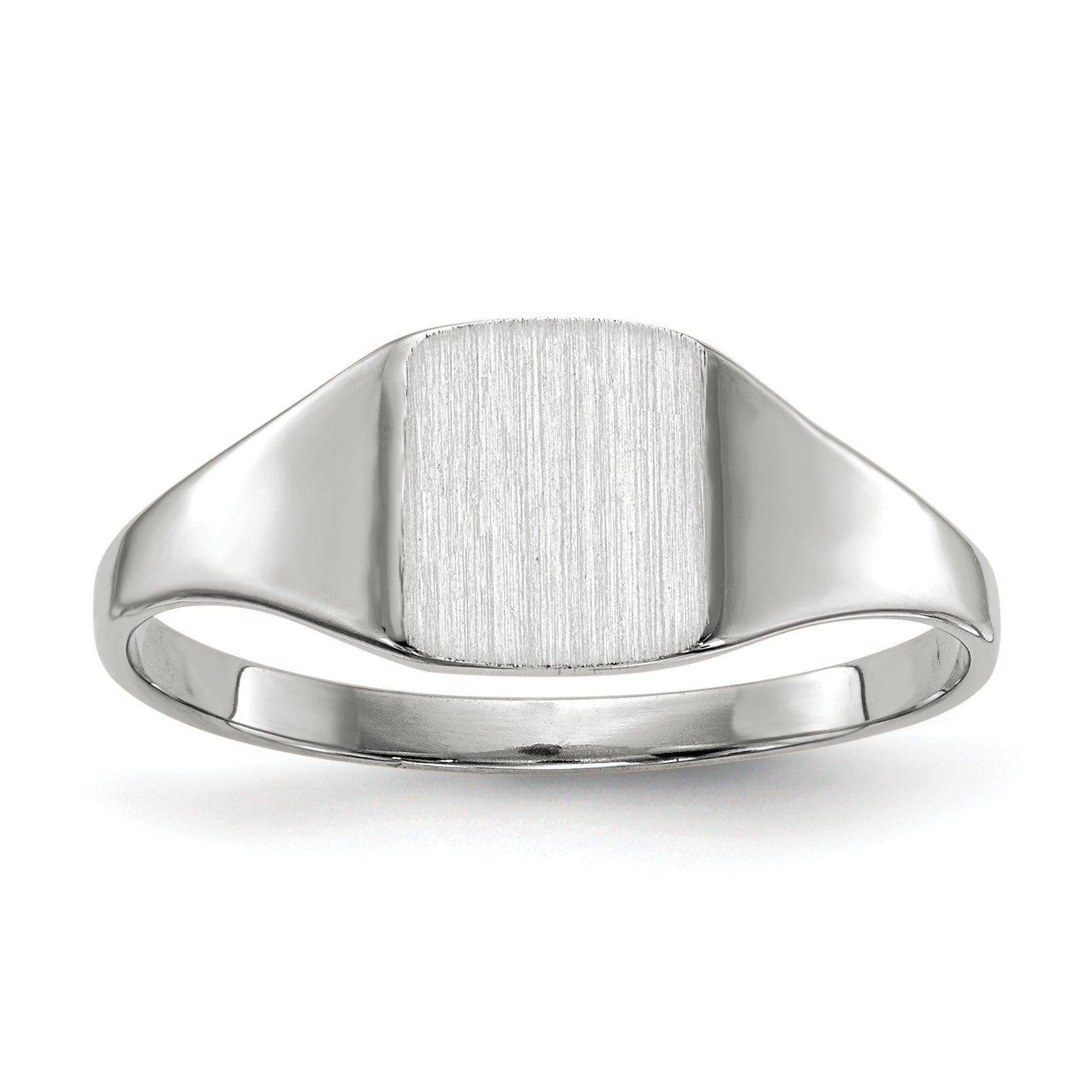 14k White Gold 7.0x8.5mm Cushion Closed Back Signet Ring